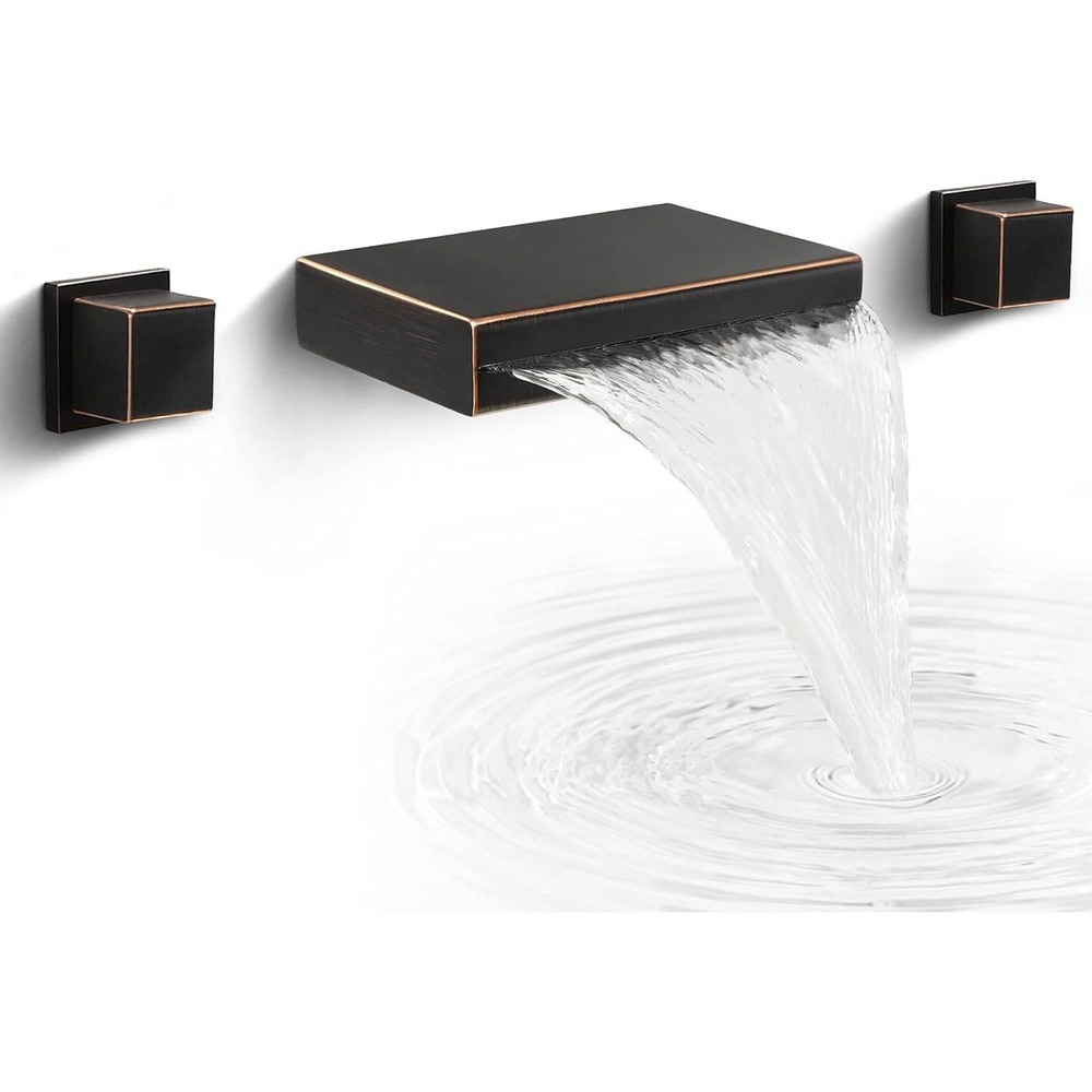 Skowll Wall Mount Waterfall Bathroom Faucet Oil‎ Rubbed Bronze Dual Handle Set